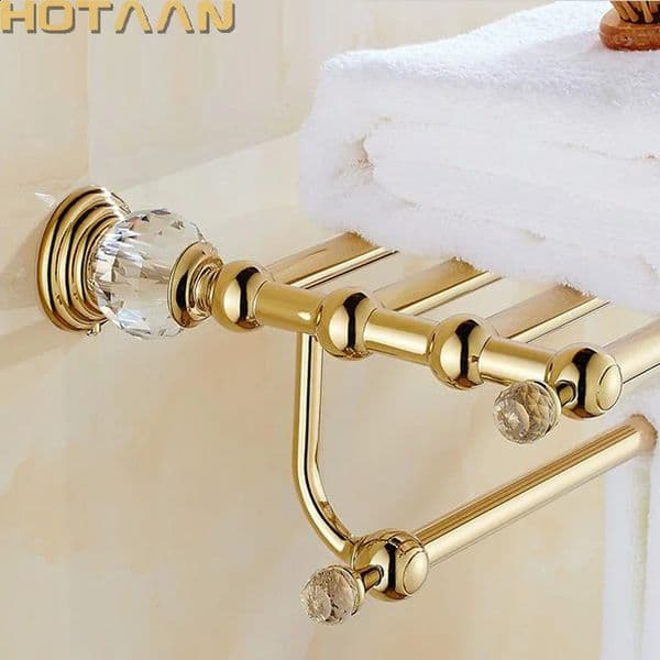 Stainless steel wall mounted golden bathroom towel rack movable bathroom towel rack double towel rack bathroom accessories 241125