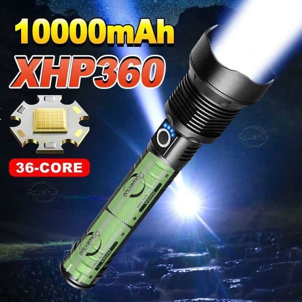 10000mAh Powerful XHP360 USB Recharge Flashlight 18650 26650 LED Flashlight Zoom Torch IPX65 Tactical Lantern Camping Hand Lamps Z241204