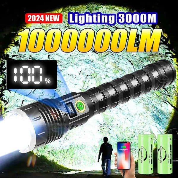 Most Powerful High Power Led flashlight 1000000LM XHP360 Rechargeable Led Flashlight Zoom Outdoor Tactical Lantern Hunting Torch Z241204