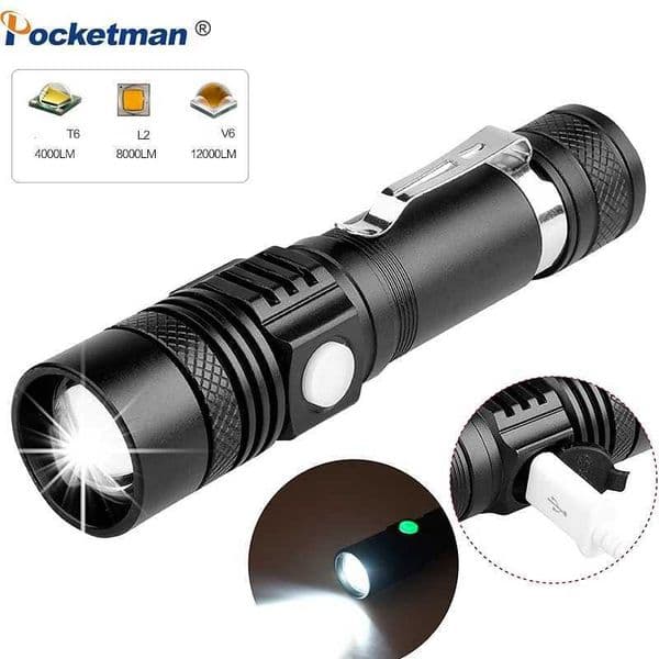 Super Bright Led flashlight USB linterna led torch T-6/L2/V6 Power Tips Zoomable Bicycle Light 18650 Rechargeable Z241204