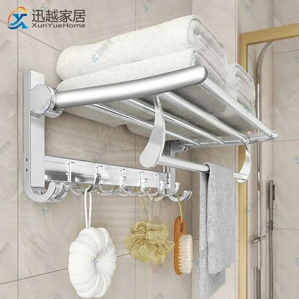 Towel rack folding activity hook wall mounted 50-60CM clothing rack bathroom silver aluminum shower bar rail toilet storage rack 241125
