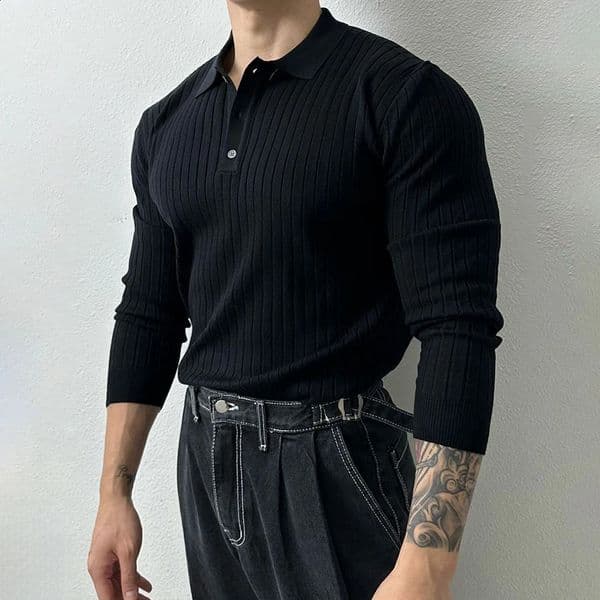 Mens casual long sleeved sweater unisex fashion youth trend ultra-thin solid color long sleeved polo shirt unisex 241203