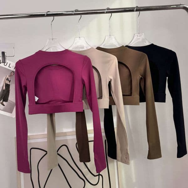 Hollow out Back Quick Dry Sportswear Women Sexy Gym Fiess Sports Crop Top Female Long Sleeve Yoga Clothing