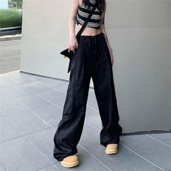 Womens casual wide leg cargo pants Y2k oversized drawstring 241203