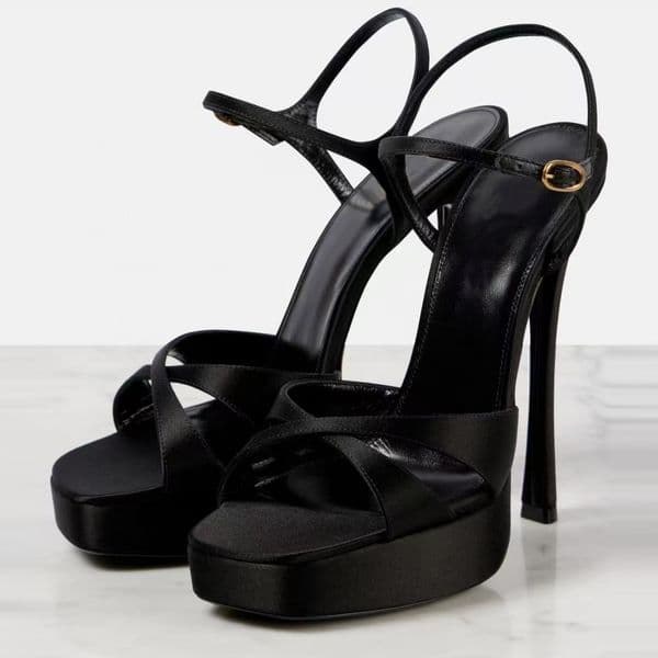 Fashion sandals, high heels platform exposed toes ankle buckle black silk fashionable luxury designer formal shoes summer high quality women factory shoes