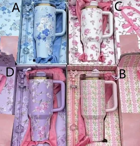 With Gift Floral Box Blue Magnolia Stainless Steel Tumblers 40oz Pink Rose Cups Double Wall Vacuum Sealed Travel Mugs Big Capacity Water Bottles 1204 W260227