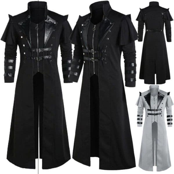 Retro mens Gothic steampunk long jacket trench coat retro medieval warrior knight coat mens Victorian long coat plus size 241203