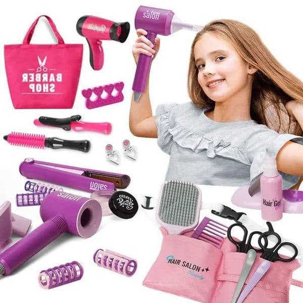 Girls Makeup Game Simulation Hairdressing Set Electric Hair Dryer Pretend Play Beau Fashion Children Toys Girl Play House GiftXJ241204