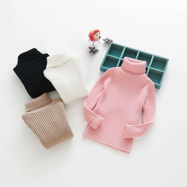 Childrens sweater solid color Pullover 2024 new winter boys and girls turtle neck knitted sweater warm top clothing 4-12 years W241205