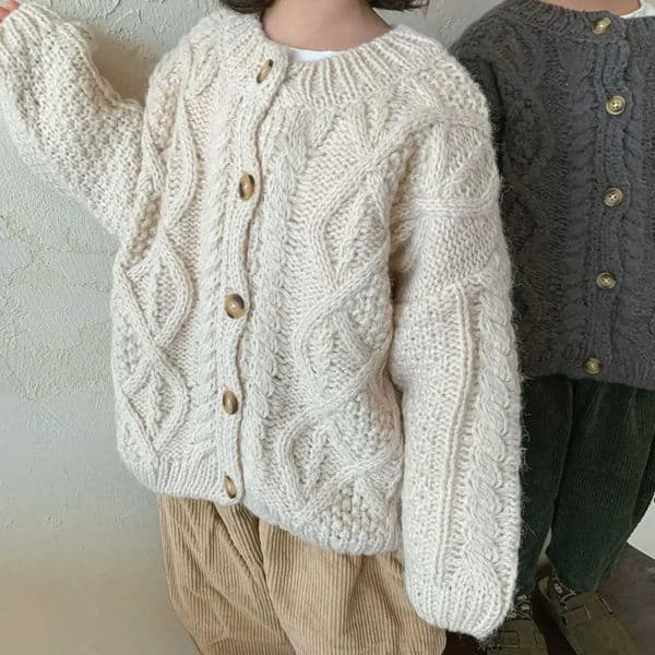 8777 Korean childrens sweater cardigan wool sweater autumn and winter baby fur linen retro cardigan wool sweater W241205