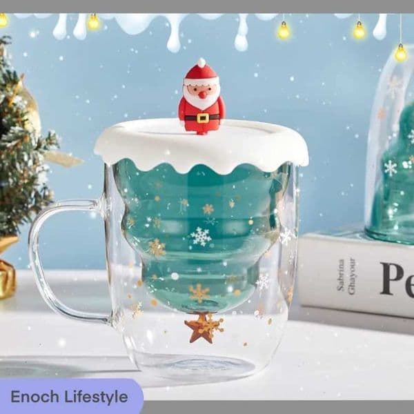 Christmas Double Wall Glass Cup Heat-resistant Water Cup Christmas Tree Snowman Pattern Juice Tea Milk Coffee Mug Xmas GiftXJ241205