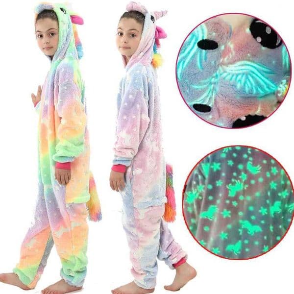 Pajamas Glow In The Dark Kids Pajamas Unicorn Onesie Winter Flannel Overalls for Children Pyjamas Baby Girl Sleepwear Plush Pjs 231124