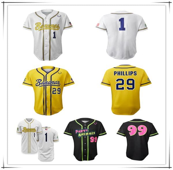 Savannah Bananas Baseball Jerseys Jared Donalson DR Meadows Bill LeRoy Jackson Olson DJ the Invader Dalton Mauldin Eric Jones Andy Archer Kyle Luigs Hosley Brandon
