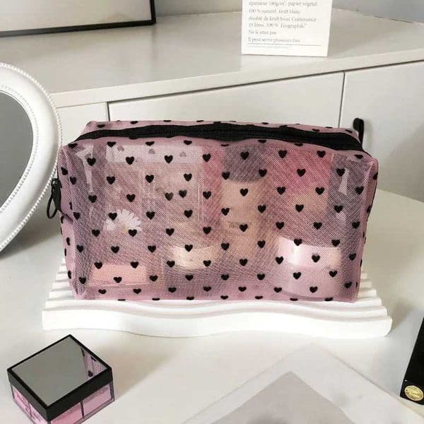 1PCS Women Mesh Makeup Bags Pouch Travel Organizer Handbags Zipper Cosmetic Pouch Bathing Toilet Bags Storage Pouch CaseXJ241206