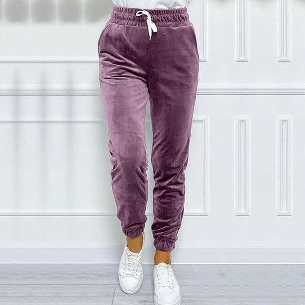 Solid color brushed velvet jogging pants Versatile warm sports pants suitable for autumn and winter womens clothing 241202