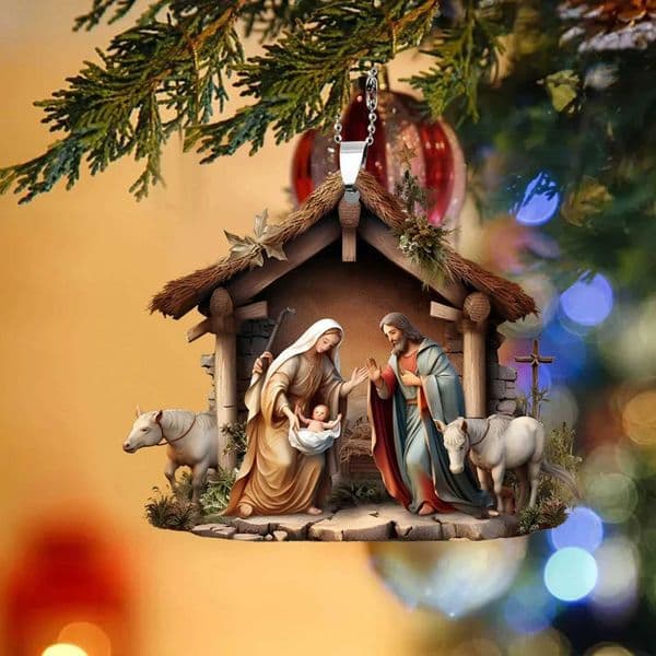 Christmas Tree Jesus Pendant Ornament Family Prayer Scene Pendant Bright Colored Car Decoration Pendant Home DecorationsXJ241206