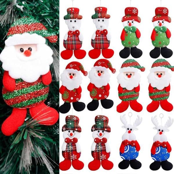12Pcs Christmas Plush Doll Ornaments Santa Claus Snowman Xmas Tree Hanging Pendants Home Xmas New Year Par Decorations GiftsXJ241206