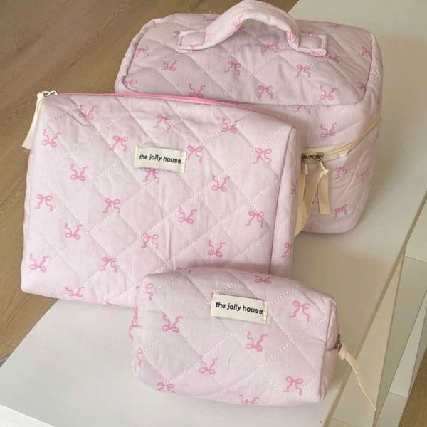 Trendy Cute Zipper Travel Cosmetic Bag With Bow-Knot Portable Cosmetic Pouch Makeup Organizer Toiletry Case For Women And GirlsXJ241206