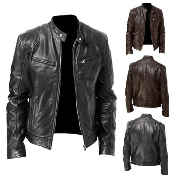 Mens Motorcycle Leather Jacket Slim Fit ShortCoat Lapel PU Jackets Autumn Zipper Stand Windproof Coat Clothing 241202