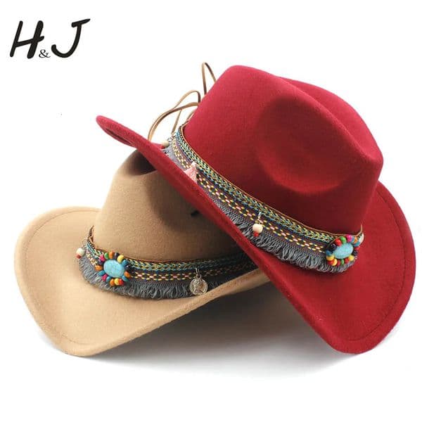 Womens wool hollow western denim tassel with elegant womens jazz denim girl jazz Toca straw hat size 56-58CM 241206