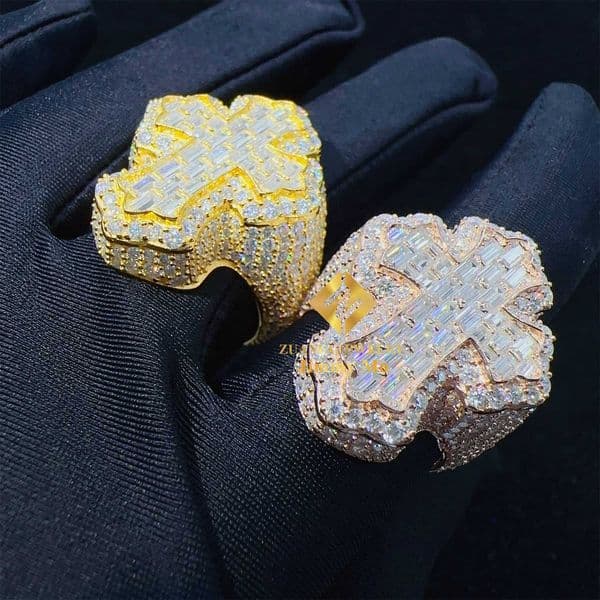 New Design GRA Certificates 925 Silver Pass Diamond Tester 6.468ct VVS1 Baguette Moissanite Iced Out Hip Hop Cross Ring