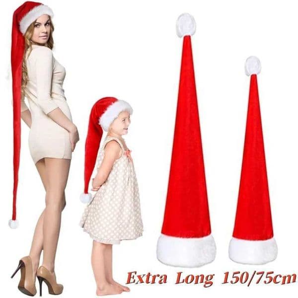 75/150cm Novelty Extra Long Christmas Hat 2024 Christmas Parent-Child Dress up Single Layer Red Velvet Fabric Party Beanies HatXJ241207