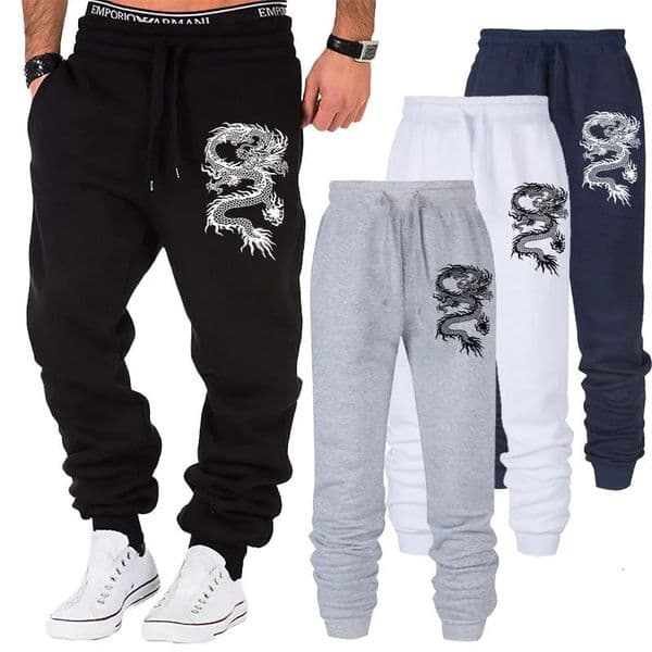 Fashion Casual Dragon Printed Jogger Pants Men Fitness Gyms Tight Outdoor Sweatpants Running Mens Trousers S4XL 241202Z