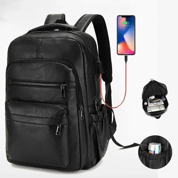 PU leather high-quality backpack for men large USB charging laptop backpack for men Mochilas school backpack for men 241206