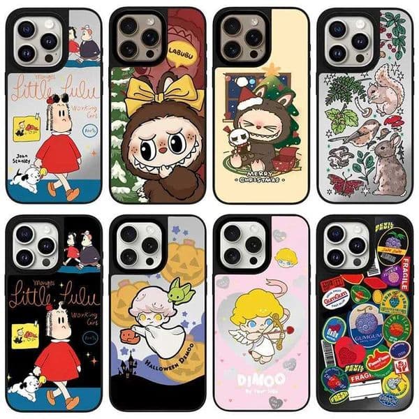 Cute cartoon doll mirror magnetic phone case suitable for iPhone 11 12 13 14 15 16 Pro Max phone cases M241209