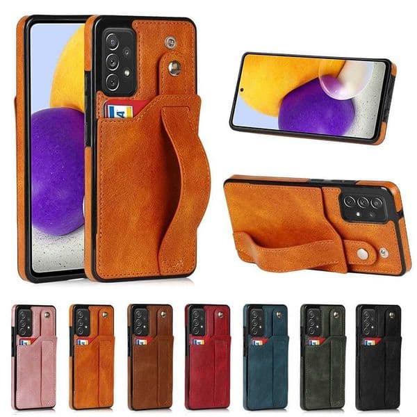 S24 S23 Plus leather case wallet card slot bracelet strap cover for Galaxy S22 Note 20 Ultra S21 FE A32 A52 A72 M241209