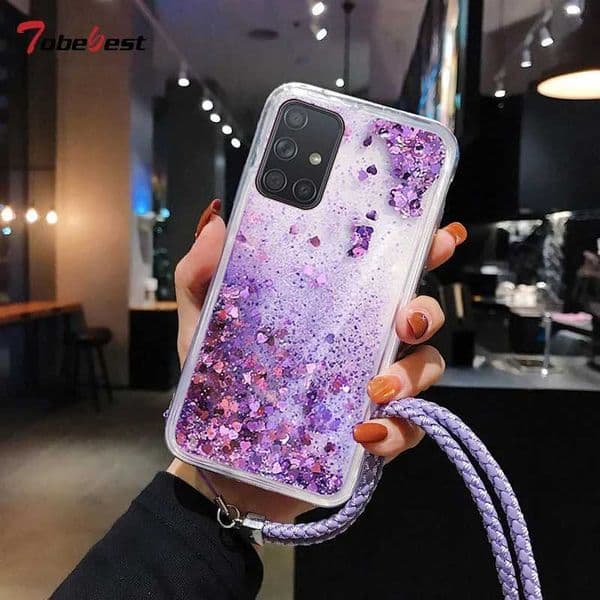 New Arrival Suitable for Galaxy A11 A21 A21S A31 A51 A71 A81 A91 A10 A20 A10S A20S A30 A50 A70 A20E with a lanyard flash liquid silicone shell Z241209