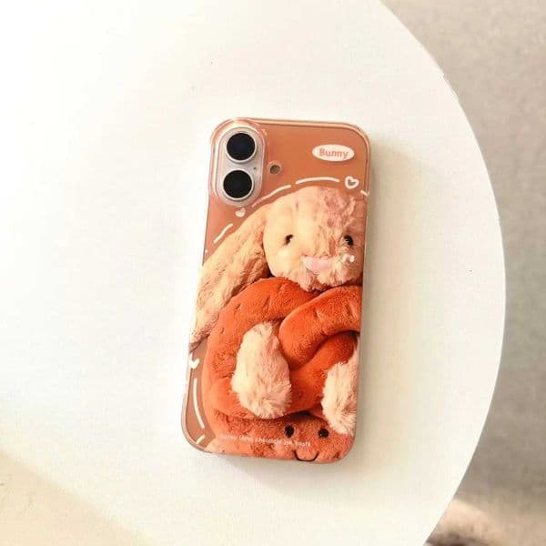 New Arrival Cute INS rabbit doll and bagel pattern double-layer cute phone case suitable for iPhone 16 15 13 Pro Max back phone cover Capa Z241209