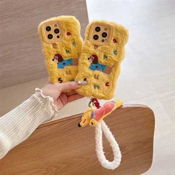 3D Cute Dog Warm Winter Plush Phone Case Suitable for iPhone 16 15 14 13 Pro Max 14 Plus 15 Plus Soft Shockproof Pendant Back Cover M241209