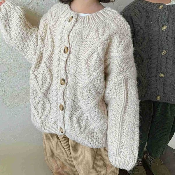 8777 Korean Children Sweaters Cardigan Autumn And Winter Baby Coarse Wool Hemp Retro CardiganXJ241209