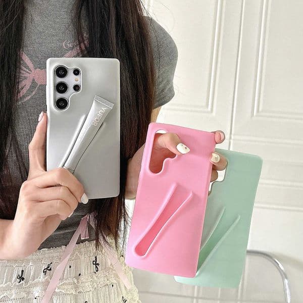 Funny lip gloss holder for Galaxy S23 Plus S24 Ultra A14 A54 A15 4G/5G Silicone lipstick protective phone case M241209