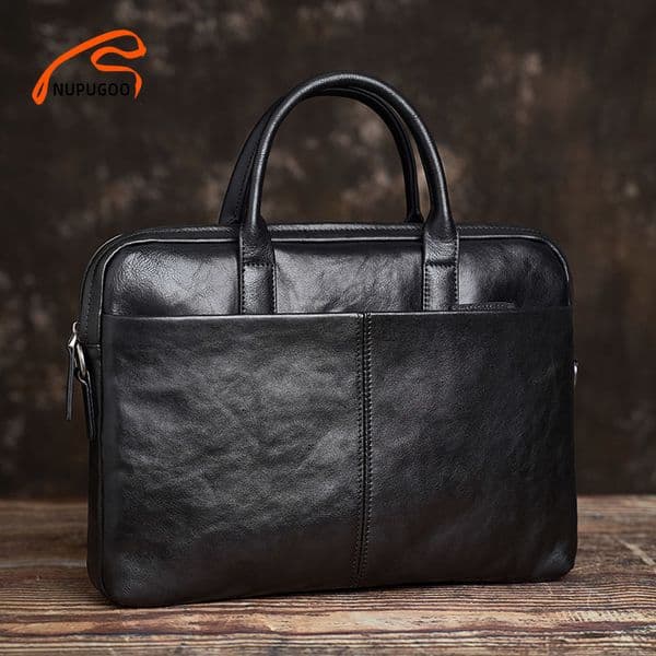 NUPUGOO Business Men's Briefcase Genuine Leather Original Casual Handbag Men'S Shoulder High Quality For 14 Inch Laptop Bag