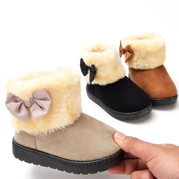 Girls Snow Boots Winter Warm Kids Cotton Shoes Toddler Suede Anti Slip Sneakers Littlesprouts Bowknot Princess Short Boots Plush Children Shoes Sizes 20 - 35