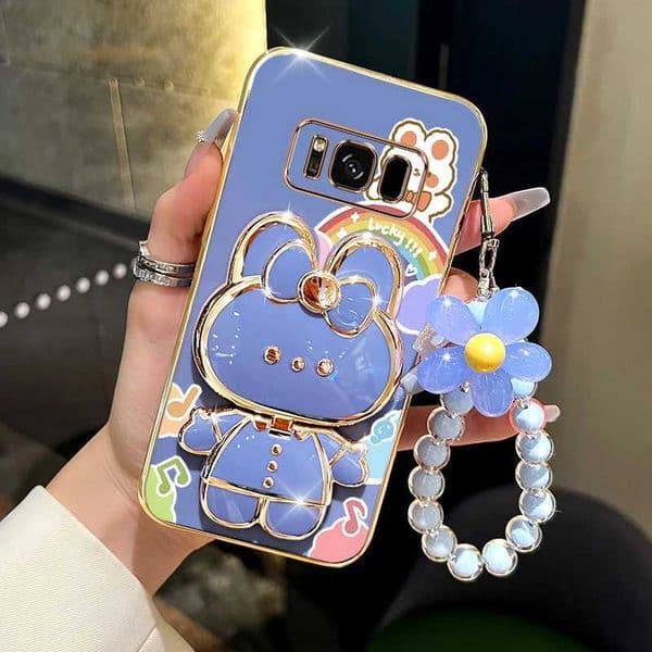 S8 Happy Rabbit Bracket Plated Phone Case for Galaxy S8 Shattered Camera Protection and Galaxy S8 Soft Back Cover M241209