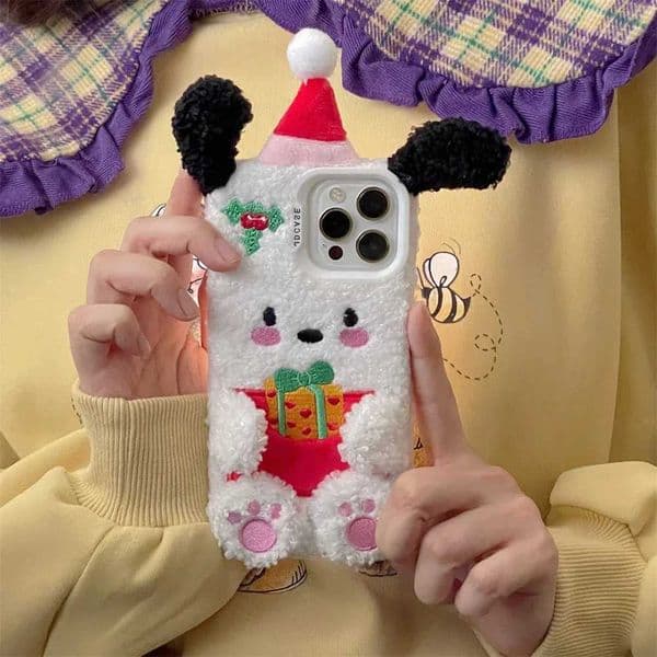 New Arrival 3D cartoon plush Christmas Pochacco 3D phone case suitable for iPhone 16 15 14 12 11 Pro maximum anti fall back cover Z241209