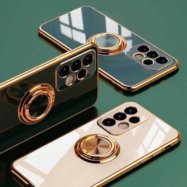Hot Sale Gold plated metal ring holder phone case for Galaxy S24 S22 S23 Ultra S21 FE S20 Plus A15 A52 A25 A53 A55 Note 20 back cover T241209