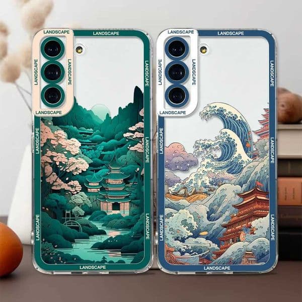 Designer Phone Case For Galaxy S24 S20 S21 FE S22 Plus S23 Ultra A22 A54 5G Soft Anti Shock Back Cover Japanese Landscape Phone Case M241209