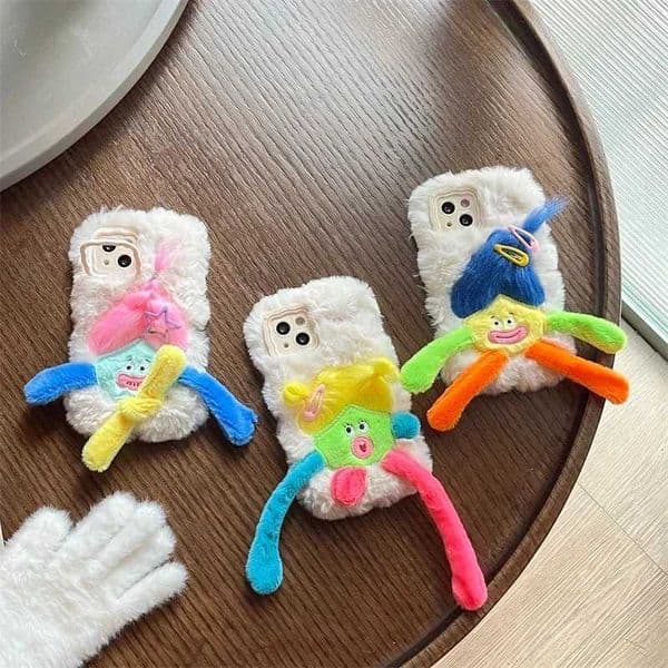 Hot Sale Cute plush toy cartoon dopamine doll phone case suitable for iPhone 16 15 14 13 Pro Max 14 Plus 15 Plus plush toy holder back cover phone case T241209