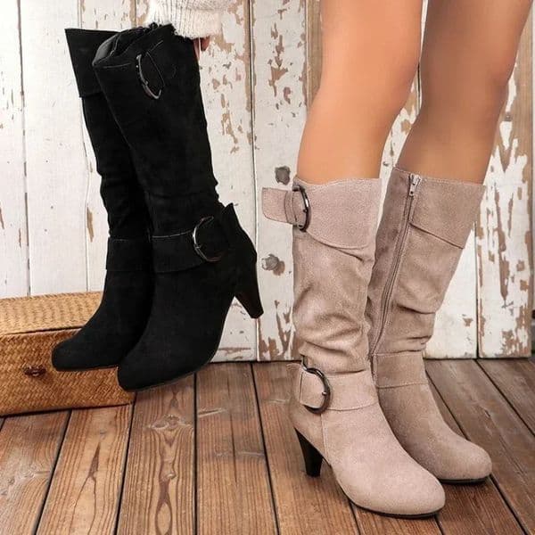 Autumn Fashion Womens Boots Side Zipper Shoes Womens Mid Range Boots Pointed Womens High Heels Suede Botas De Invirino Para Mujer241209