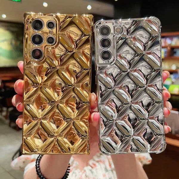 Luxury gold plated phone case for Galaxy S22 Plus S21 ULTRA Square Rhombus camera case M241209