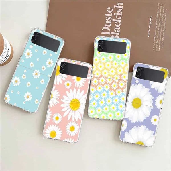 Fashionable and fresh chrysanthemum hard PC phone case suitable for Galaxy Z Flip 6 5 4 transparent cover M241209