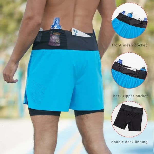 Double layered outdoor marathon running mens gym running short distance running fast dry pocket agile jogging training short distance running 241206BJ