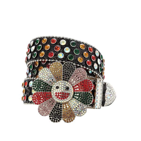 Luxurious and dazzling colorful rhinestone fashionable punk hip-hop rotating buckle European street style strap 26H0508
