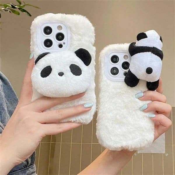 3D Panda Plush Phone Case Suitable for iPhone 16 Plus 15 Pro Max 14 13 12 Mini 11 Phone Case Warm Fur Kawaii So Cute Cartoon Cover M241209