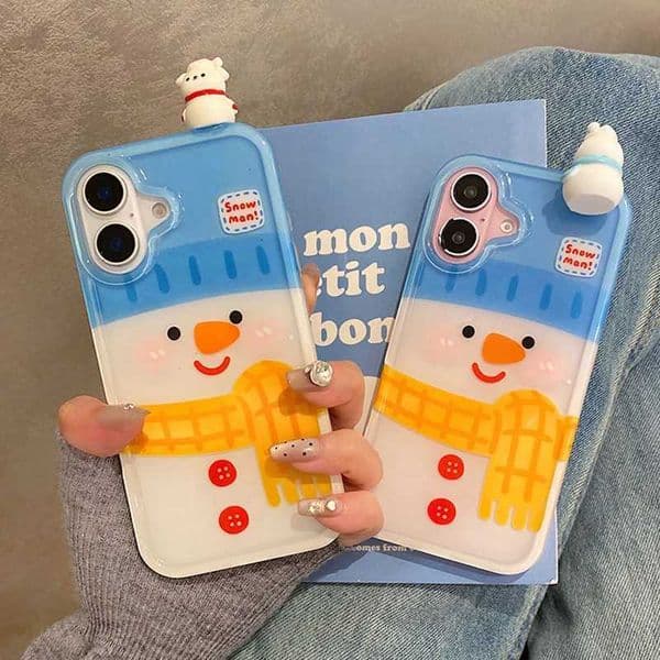 Cute girl Christmas gift snowman doll phone case iPhone 16 Pro Max 15 14 13 soft silicone back cover M241209
