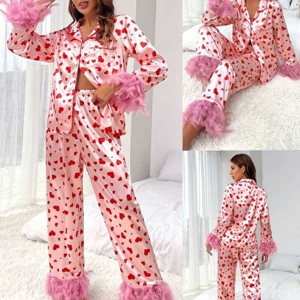 Spring New European And American Women's Wear Valentine's Day Sweet Love Printed Casual Set Sleepwear Fashion Quality Classic B2